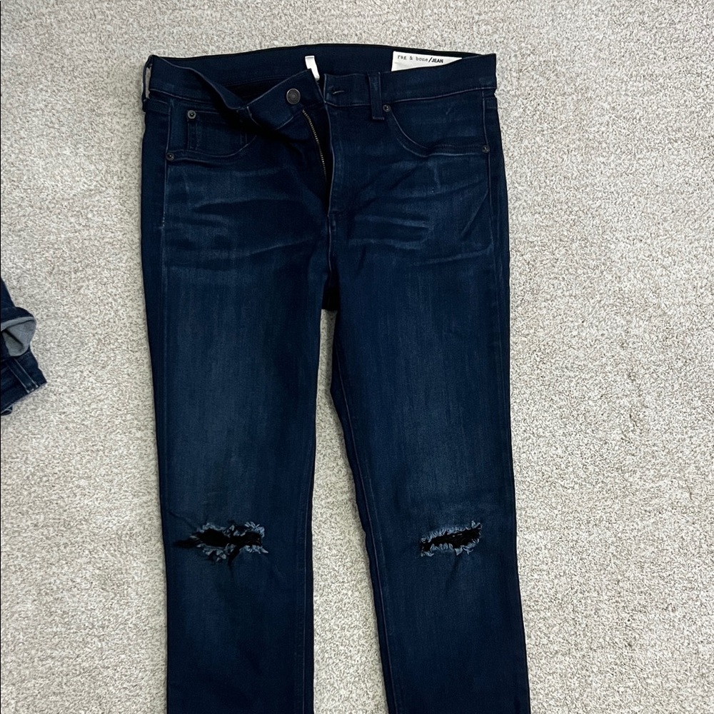 rag & bone Dark Blue Distressed Skinny Jeans